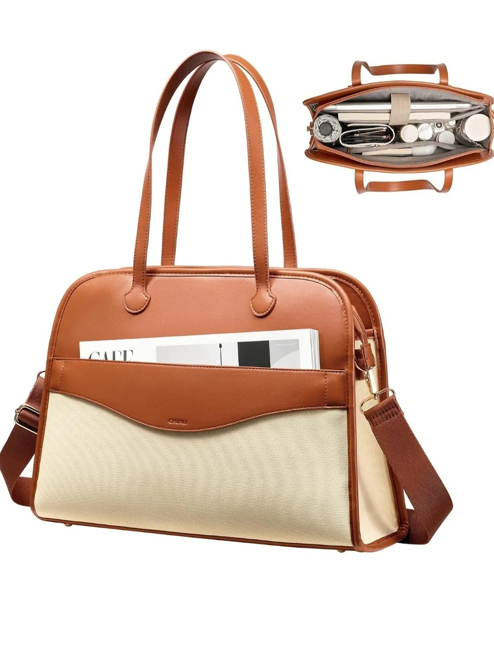 Canvas & Leather Tan/Beige Brief Tote - Men